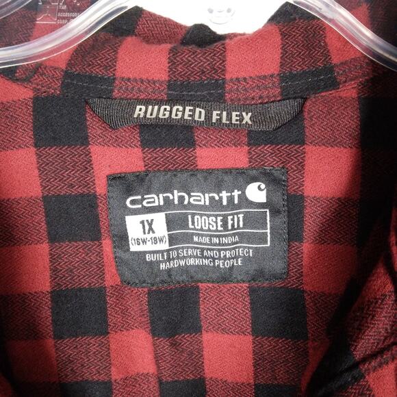 Carhartt Rugged Flex Loose Fit Check Button Down Shirt Red size 1X - Picture 5 of 7